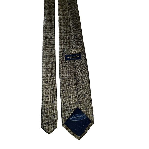 PERSONALITY Men's 100% Silk Necktie Tie Beige/Gold Geometric Barneys New York - Picture 7 of 11